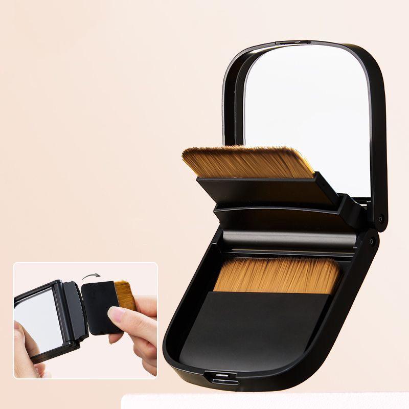 2Pcs Ultra-Thin Compact Foundation Brush With Mirror Box Easy To Carry Flat-Head Makeup Brush No Trace Replaceable Makeup Tools