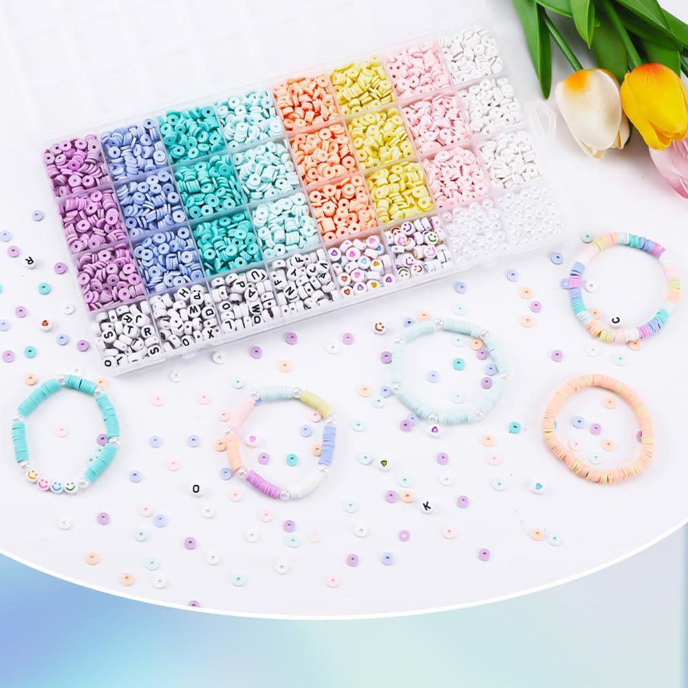 Polymer Clay and Letter Beads Friendship Bracelet Kit - 4000 Beads, 32 Grids