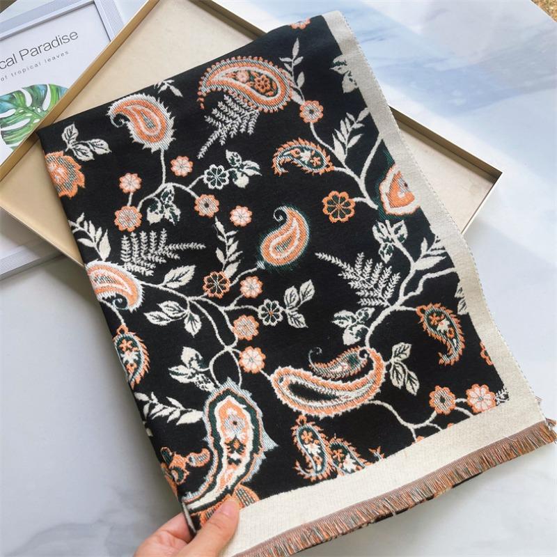 Scarf women's autumn and winter versatile long scarf imitation cashmere cashew flower shawl women's scarf