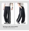 Men's American Outdoor Striped Drawstring Wide-Leg Summer Pants - Breathable, Loose, Straight-leg, Casual Sportswear