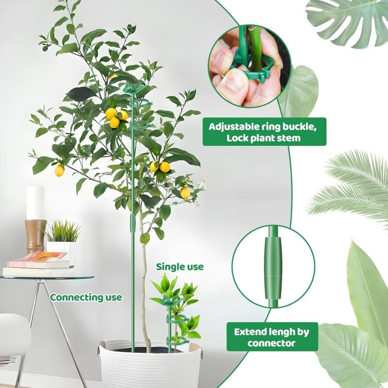 15x Plant Support Stakes Green Poles Sticks with Ring Clips & Ties Orchid Tomato