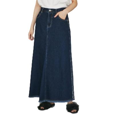 ROPE PICNIC Long Foil Print Denim Navy Available In 3 Sizes Semi-flared Skirt, (40), 36,