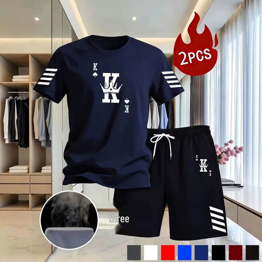 Herren Sommer Netz Poker Karten Druck T-Shirt & Shorts Set