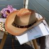 Rivet Belt Gradient Color Jazz Cowboy Straw Hat for Women, Summer Outdoor Fishing Sun Protection Hat, Men's Sunshade Beach Hat