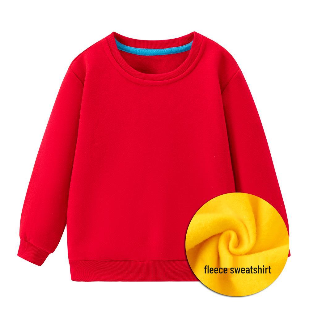 Children's Solid Color Plush Sweatshirt - Long Sleeve Autumn/Winter T-shirt for Kindergarten with Custom Logo Option