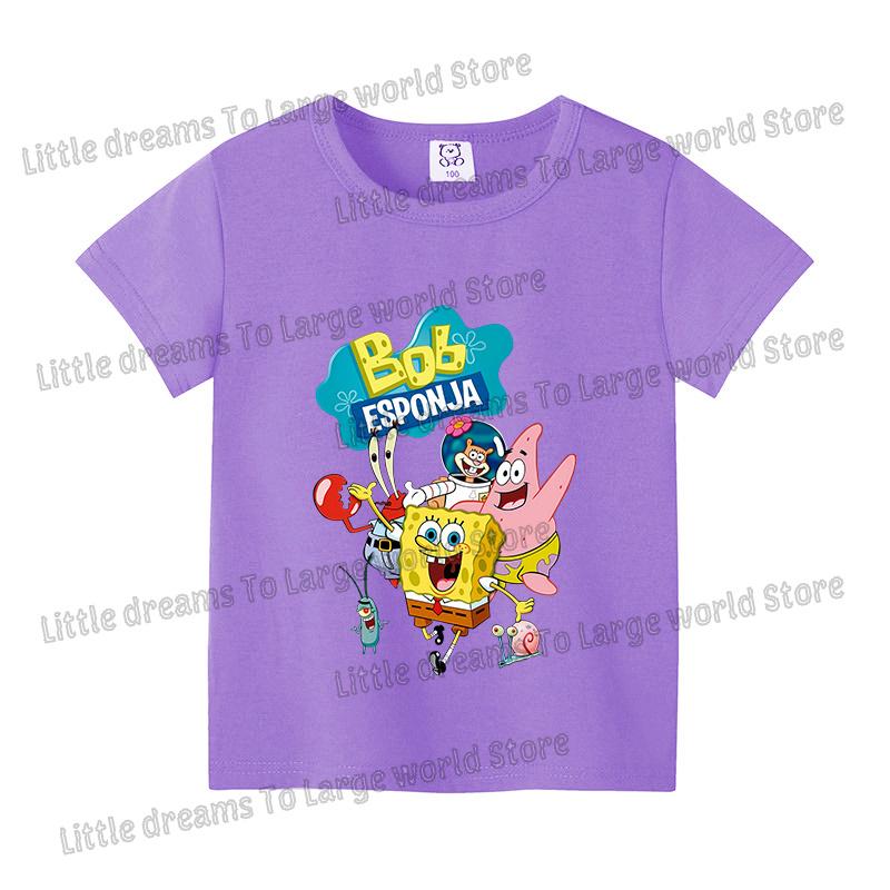 SpongeBobs Cartoon Tshirt for Children Cotton Soft Tee Boys Girls Tops Colorful Clothing Anime Printed Clothes Birthday Gift