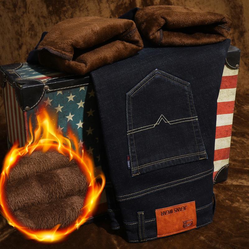 Herbst- und Winter-Neue Herrenbekleidung mit Fleece/Normale Jeans Locker Gerades Bein Business Casual Vielseitige Arbeit Stand Elastische Hose