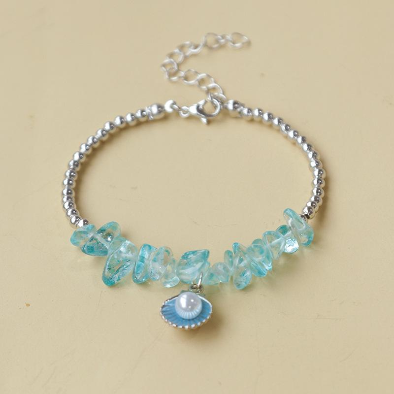 Handmade Seashell & Crushed Stone Bracelet with Lobster Clasp - Perfect Summer Travel Souvenir