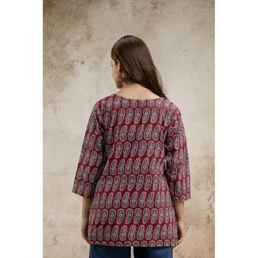 Women Printed Cotton Blend Straight Kurta Top Indian Party Wear Designer Tunic VFP-1853a