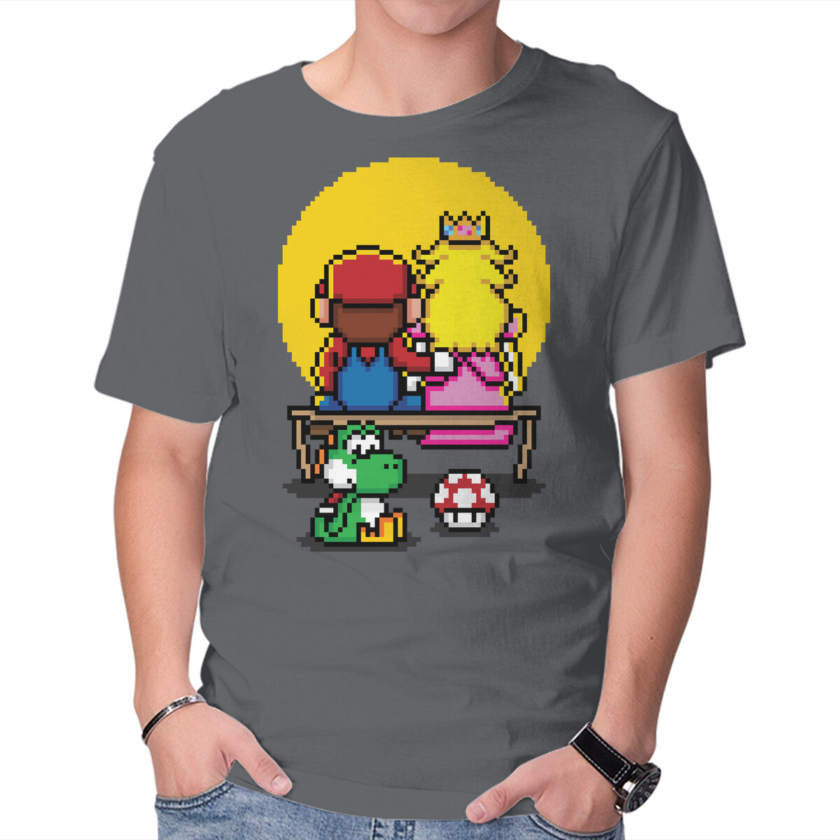 Unisex Crew Neck T-Shirt Pixel Love Graphic Short Sleeve Casual Tee M