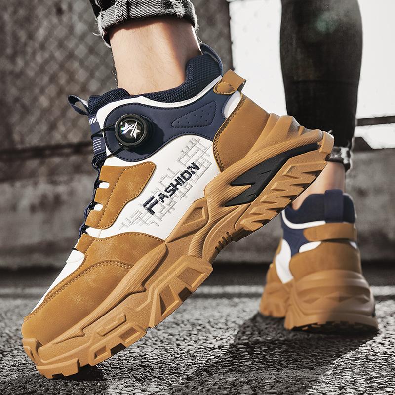 BY autumn and winter street fashion rotating buckle men's shoes Martin boots, khaki, beige, white