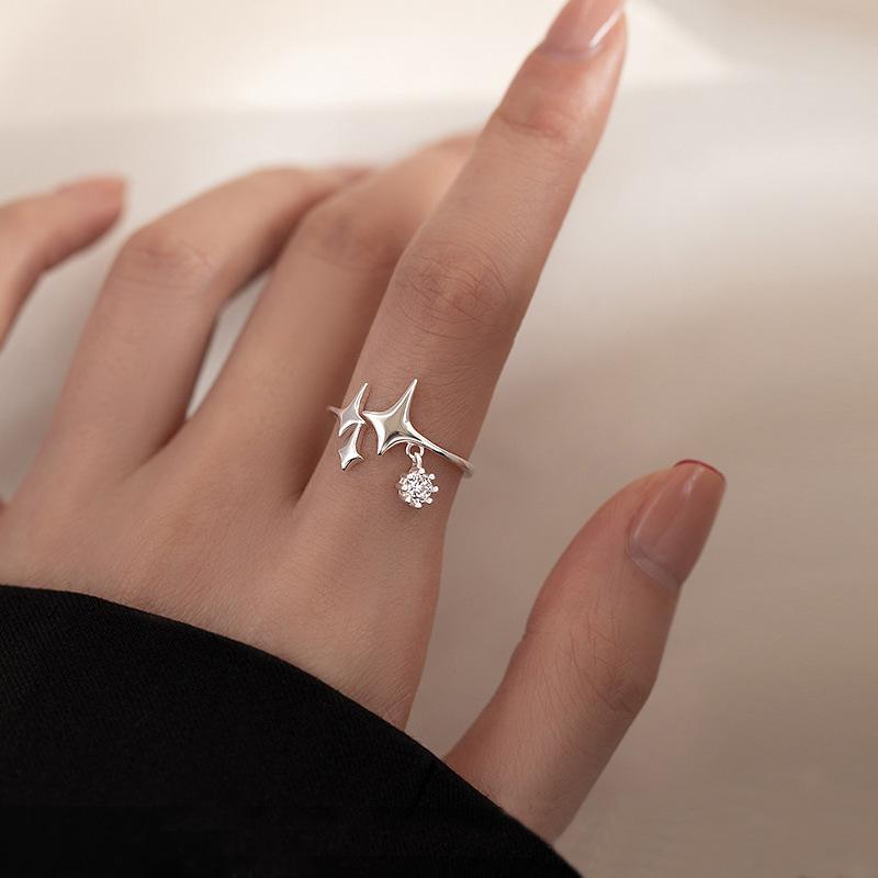 Ladies Adjustable Zircon Star Open Rings Jewelry