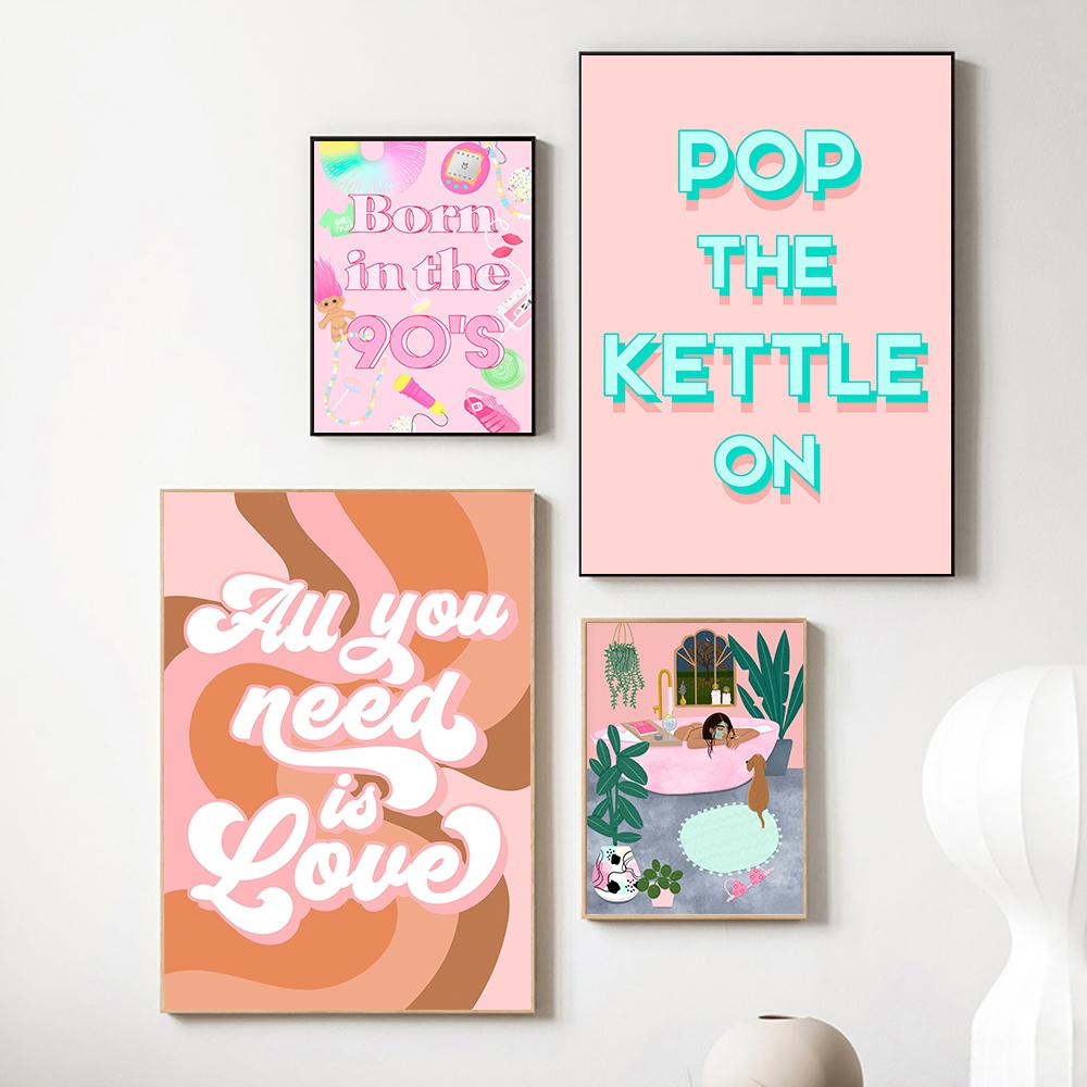 Floral Animal Print Pink Bedroom Hallway Poster Wall Decor Positive Quote Colourful Canavs Painting Kitchen Office Decor Picture