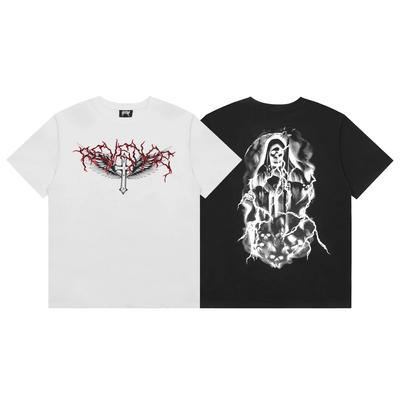 2024 REVENGE Scythe Skull Portrait Letter Abstract Print Trend Loose Short Sleeved T-shirt Unisex