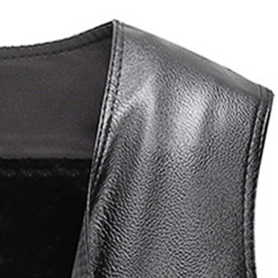 Men Vest V Neck Sleeveless All Match Faux Leather Windproof Extra Warm Motorcycle Waistcoat for Work