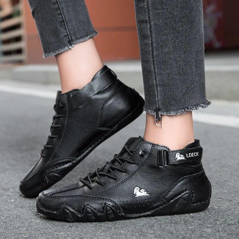 Womens Ankle Boots Waterproof Flats Ladies Comfortable Winter Booties Casual High Top Sneakers