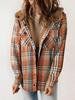 Autumn and winter women's plaid jacket long sleeved hairy hooded jacket with pockets