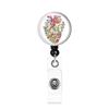 Skull Flower Id Tag Badge Holder With Retractable Badge Reel Cards Storage Organizer For Nurses Employee Pass Work Card Holder