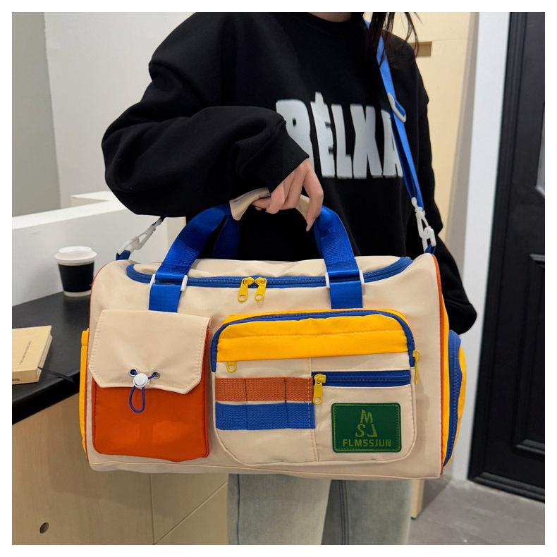 

Color Block Casual Gym Bag - Large Capacity Women s Handbag & Men s Crossbody Travel Bag светло-синий