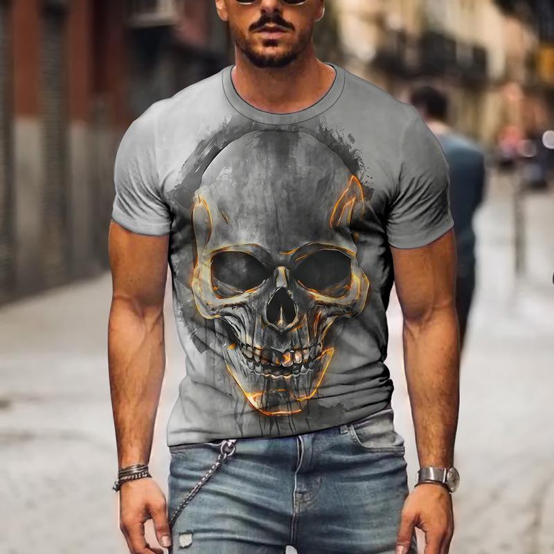 Men's 3D Printed T-Shirt Skull Pattern Print Short Sleeve O-Neck Pullover Casual Top