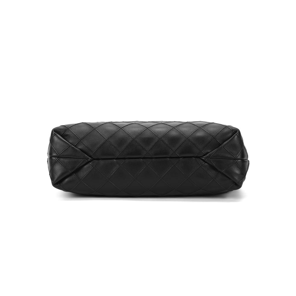 Tory Burch Fleming Solid Plaid Chain Leather Tote Shoulder Bag Large Women Bags Black 154572-001