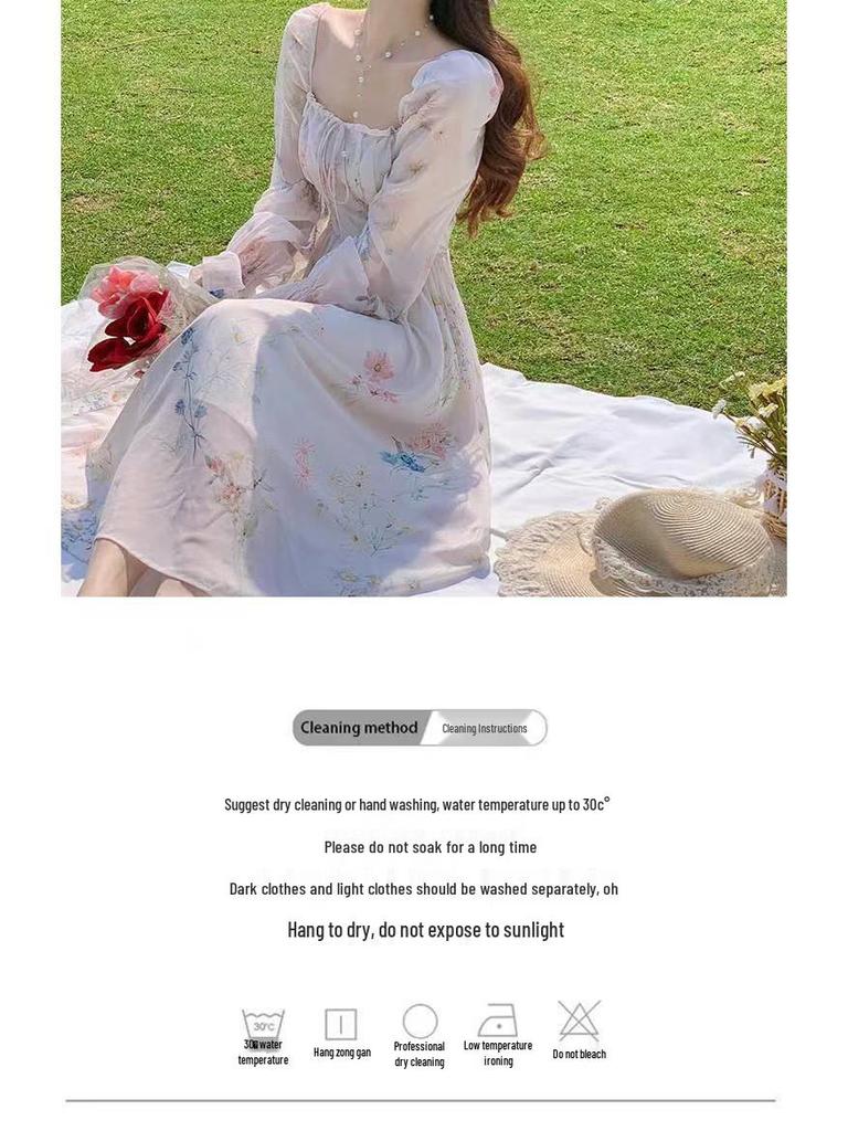 Spring & Summer Chiffon Long-Sleeve Dress - Fairy Forest Tea-Break French Style