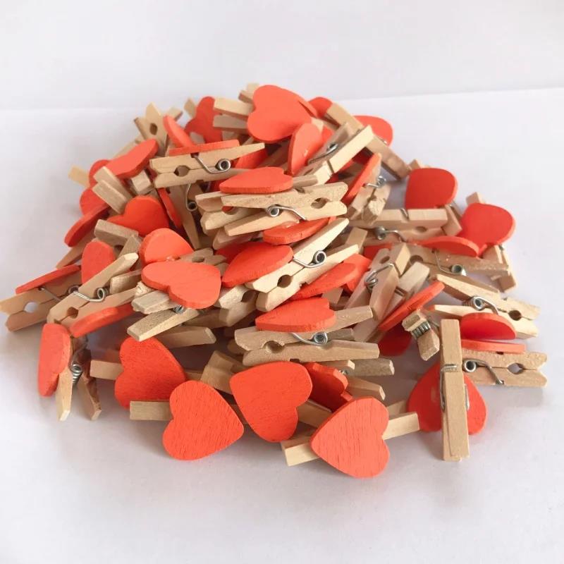 50Pcs 3cm Mini Photo Clip Color Love Wood Creative Home Decoration 2