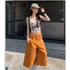 Summer Orange Wide Leg Pants Women High Waist Loose Fit Casual Cropped Jeans