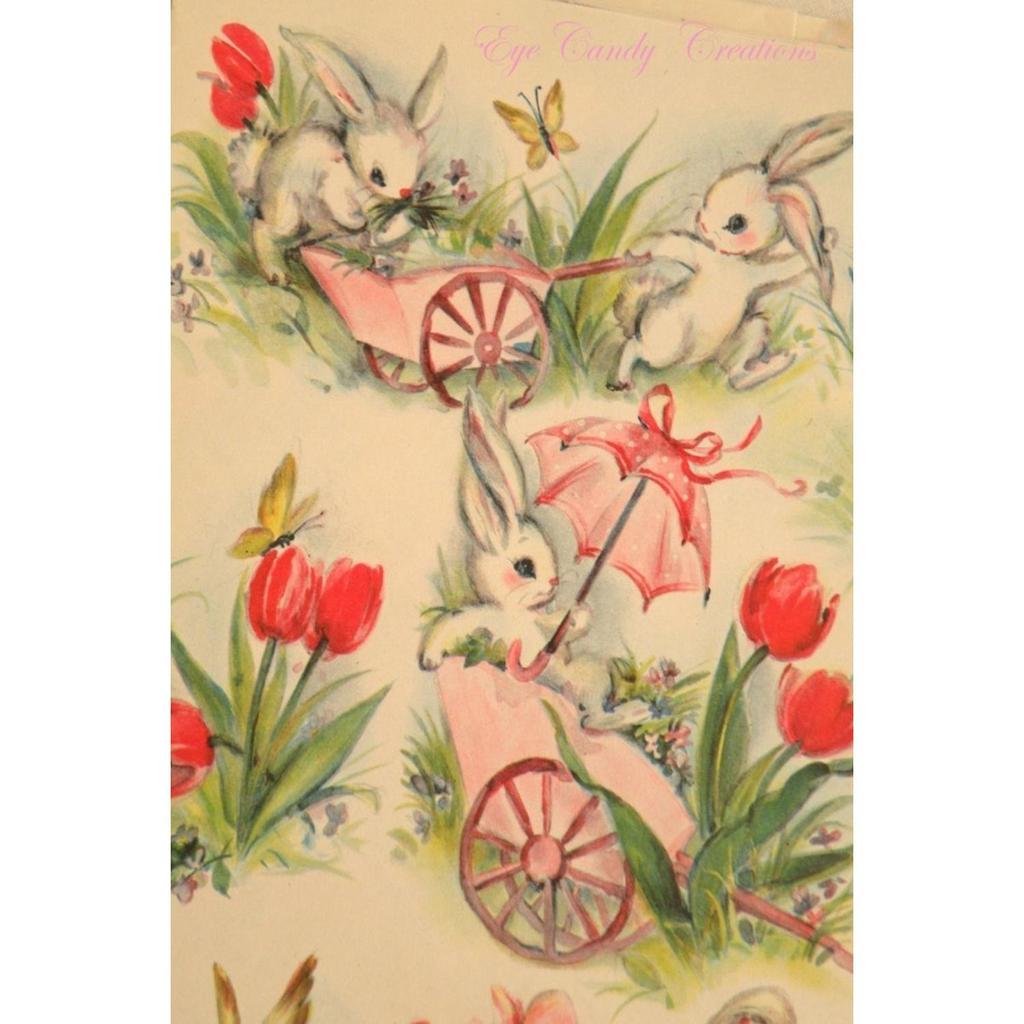 Easter Metal Wall Art Decor Vintage Cartoon Bunny Rabbit Rustic Tin Sign Home