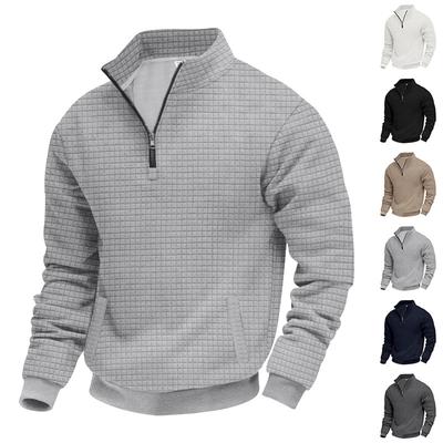 Ανδρικό Φούτερ με Μισό Φερμουάρ Φθινόπωρο/Χειμώνας Ζακάρ Μικρό Καρό Μοτίβο Όρθιος Γιακάς Καθημερινό Πουλόβερ Μεγάλο Μέγεθος Φούτερ