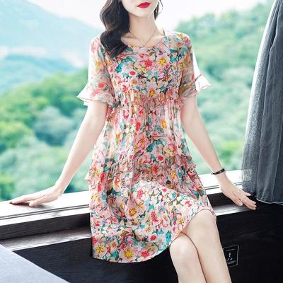 Robe en Soie de Mûrier à Imprimé Floral 2025 - Coupe Ample, Vêtements pour Femmes Petites et Grandes Tailles