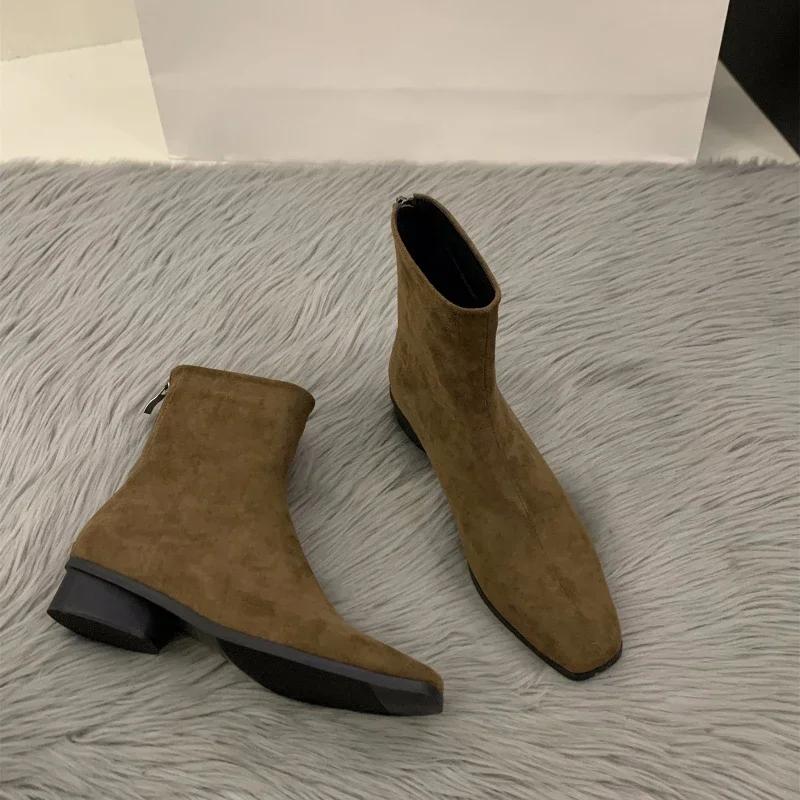 Fashion Autumn New Women Fashion Suede Ankle Boots Top Quality Woman Back Zipper Low-Heeled Shoes Ladies Elegant Morder Short Boots