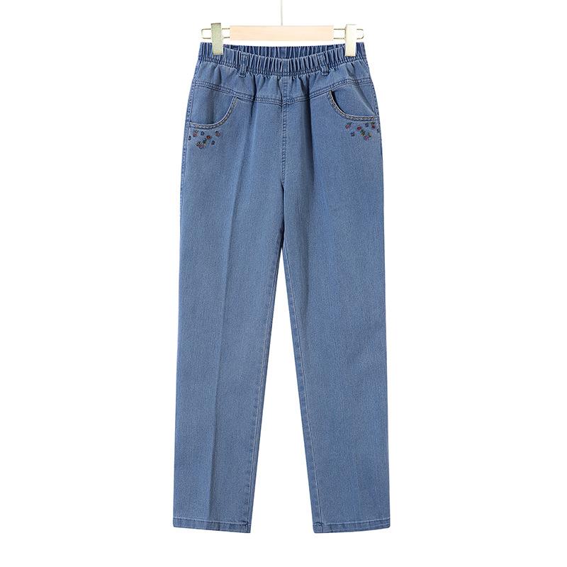 Middle Aged and Elderly High Waist Spring Jeans for Women Straight Leg Pants Middle-aged Women Loose Pants for Spring and Autumn