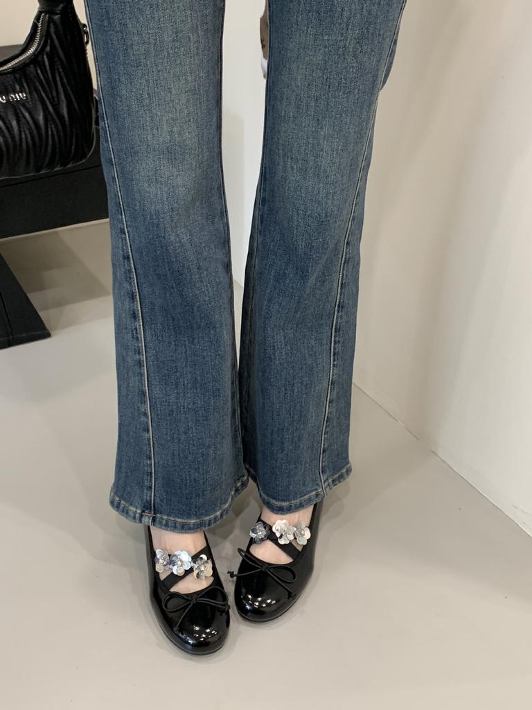 2025 autumn new women's shoes three-dimensional flower round head single shoes inner height increase Mary Jane