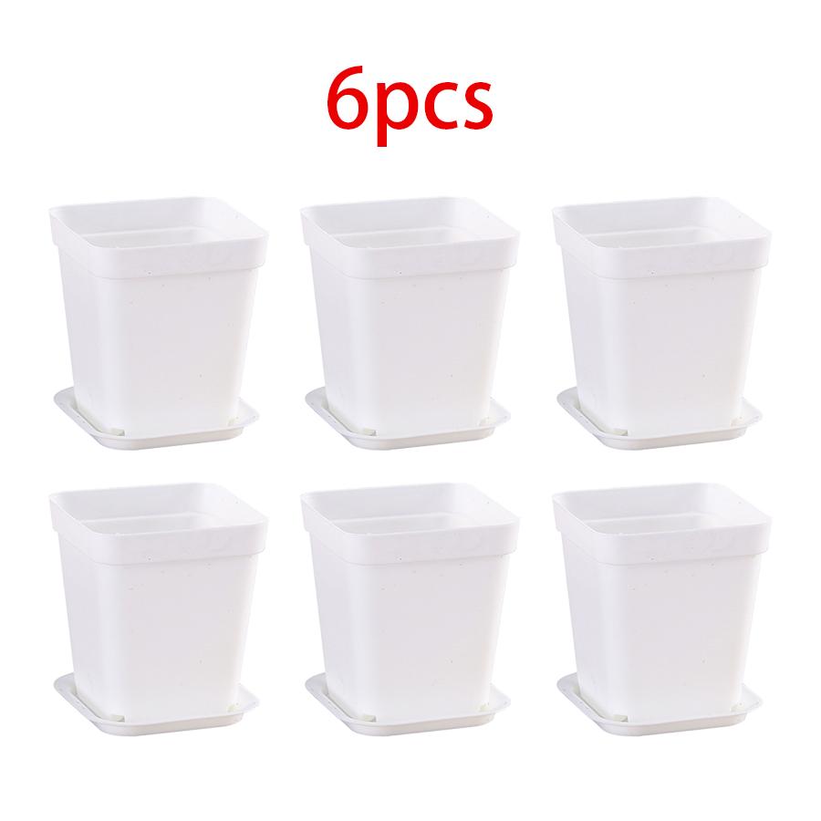 61224Pcs Multicolor Square Flower Pot With Tray Office Indoor Outdoor Decor Flower Beds Garden Nurseries Plastic Flowerpot Xjm