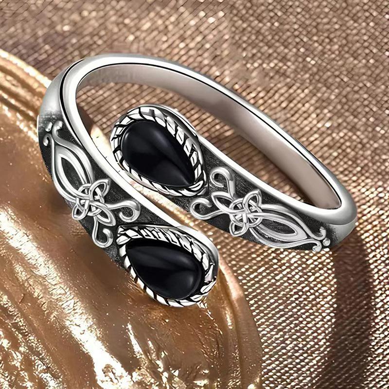 Floral Pattern Retro Moonstone Rings for Women Open Resizable Boho Rings Fashion Jewelry Accessories Adjustable opening