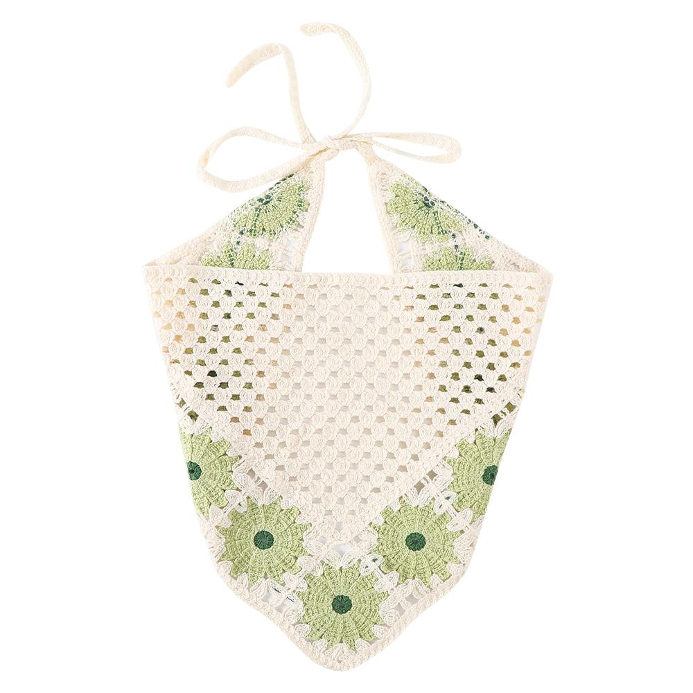 

Вязаная крючком бандана с цветком, вязаный платок для волос, завязка сзади, повязка на голову, пасторальный тюрбан в тон для девочек, аксессуары для фотосессий