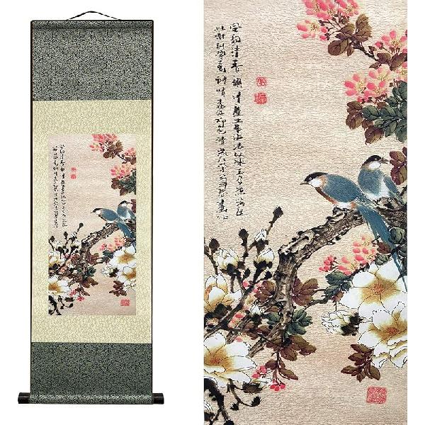 AtfArt Asian Wall Decor - Beautiful Silk Scroll Painting of Waterfall River Landscape - Mountain Spring Autumn Color Oriental Decor Chinese Art Wall