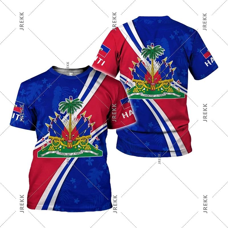Haïti Vlagdag Korte Mouw T-shirt Voor Mannen Vrouwen Festival Straat Populaire Kleding Ronde Hals T-shirts 18 Mei Rood Blauw Print Tee Top