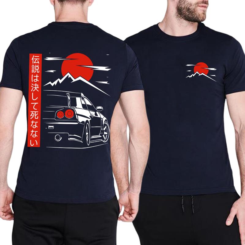 Japanese Style Car JDM Culture GTR Racing T Shirts Back Print Street Wear Original Design Oversized 100% Cotton Tops Tee Homme