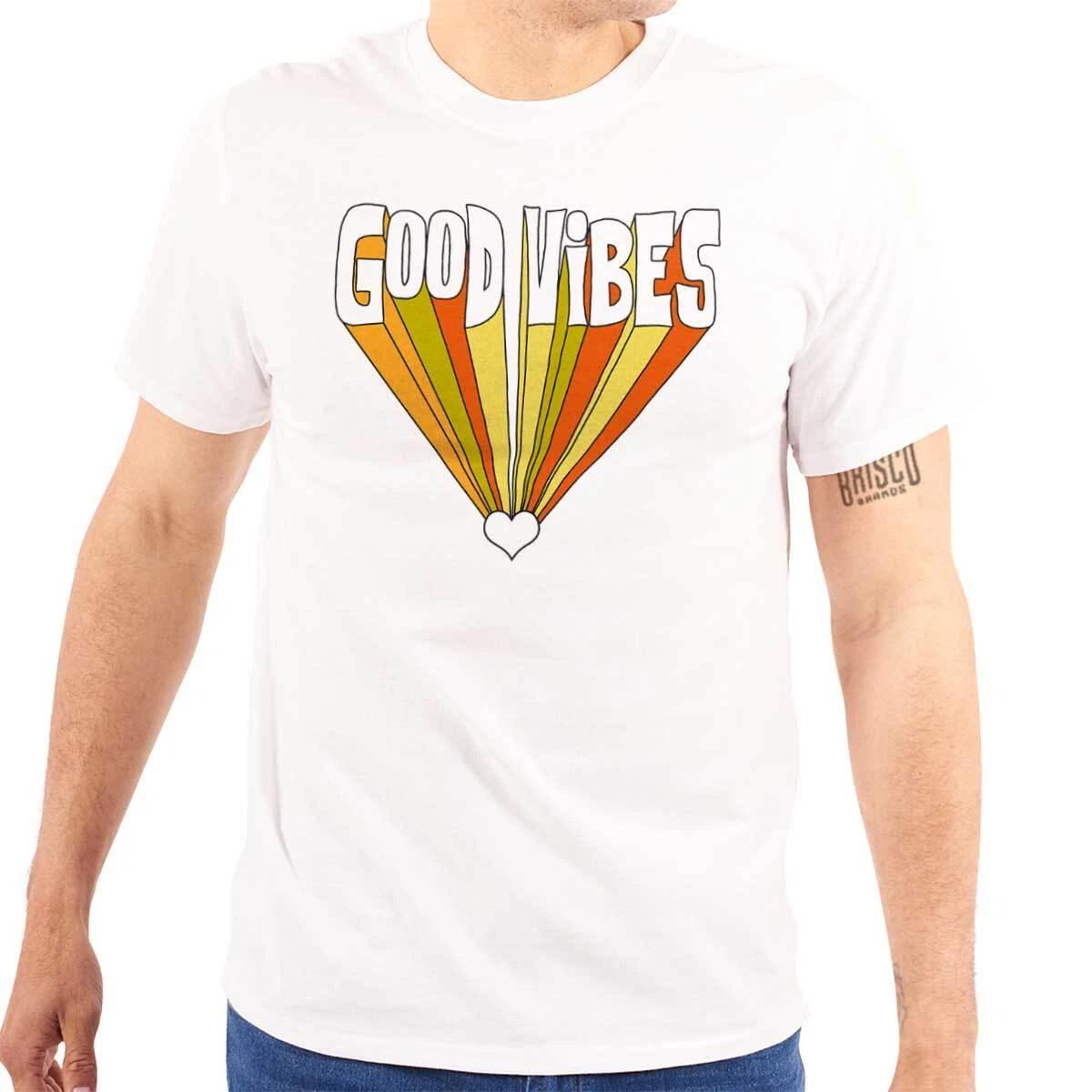 Retro Motivational Positive Good Vibes Heart Womens or Mens Crewneck T Shirt Tee 3XL