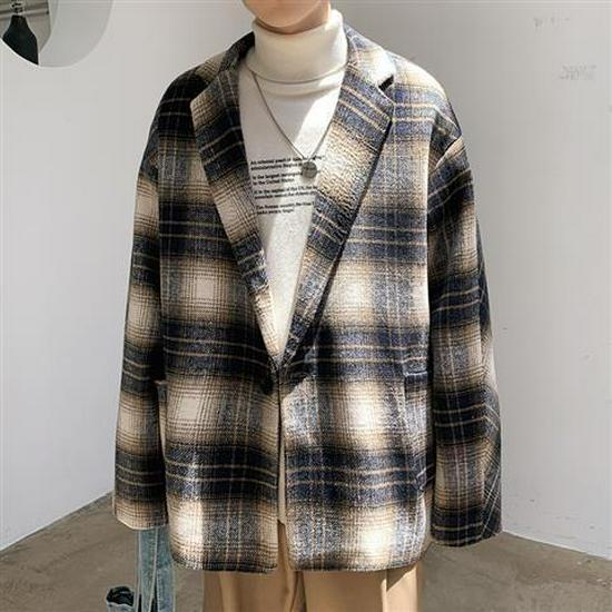 Men's Trendy Plaid Wool Jacket 2023: Autumn/Winter Korean-Style Casual Windbreaker