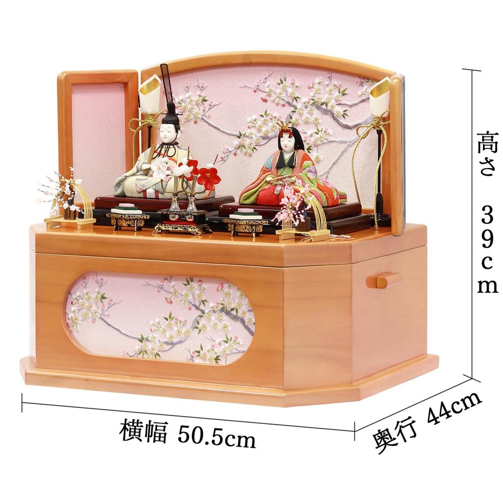 Hina Dolls Storage Decoration Compact Kimekomi Doll Imperial Prince Decoration Akebono Storage Box Branch Cherry Blossom Embroidery Width X Depth 44 X