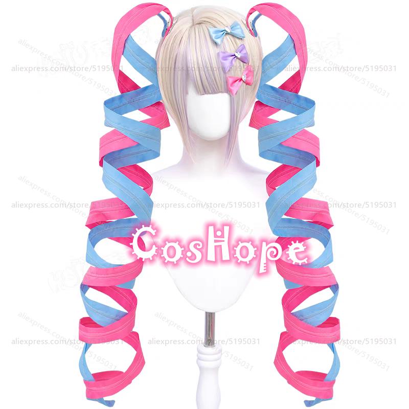 Kangel Cosplay Pruik 110cm Lang Roze Blauw Gemengde Pruik Anime Hittebestendig Synthetische Pruiken voor Halloween Carnaval Feest Kostuum One Size gray
