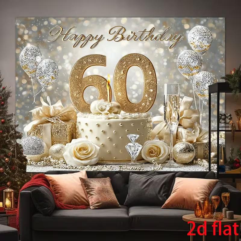 Sfondo 2D per Torta di 60° Compleanno e Palloncini per Servizio Fotografico di Compleanno per Adulti