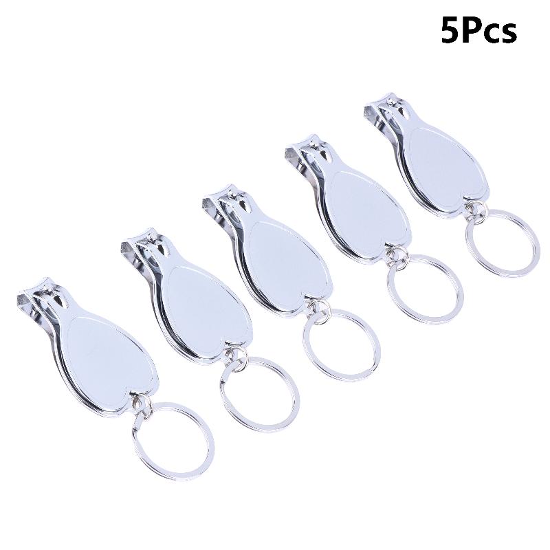 5Pcs Multifunctional Nail Clippers Set With Bottle Opener Keyring Metal Cutter Kit For Outdoor Manicure Travel Use