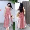 French Summer Plaid Retro Tube Top Dress Temperament New Waist Splicing Skirt Slim Long Skirt