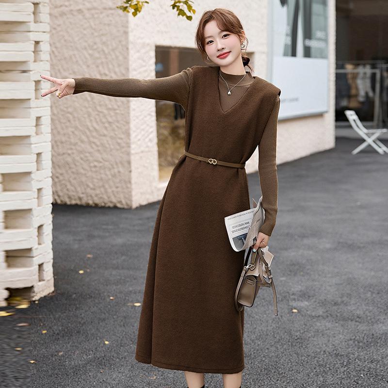 Design temperament fashion sweater wool vest skirt two-piece set autumn new suit drape dress