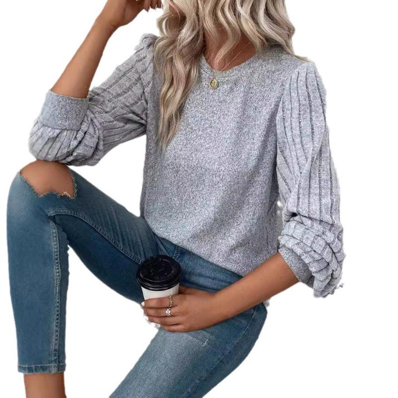 Women's Autumn Round Neck Long Sleeve T-shirt Solid Color Casual Versatile Top