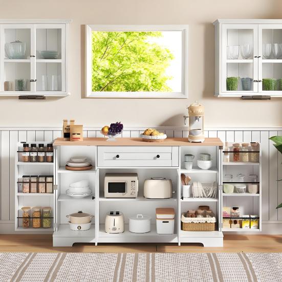 Patchwork Color Large Sideboard with 4 Doors And 1 Drawer, Modern Buffet Cabinet for Dining Room And Living Room